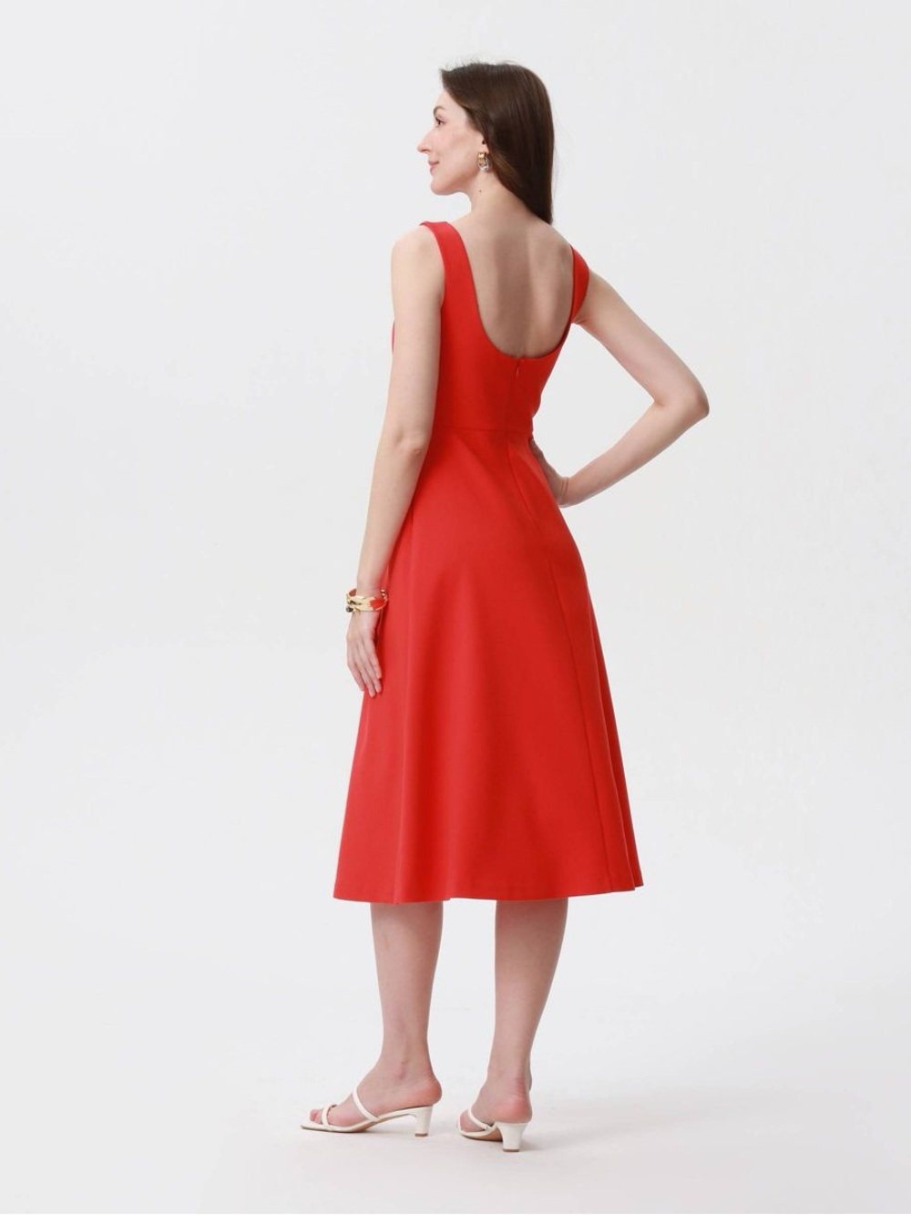 A New Day Red Tailored Midi Dress Sleeveless Elegant Minimalist Style - Picture 2 of 5